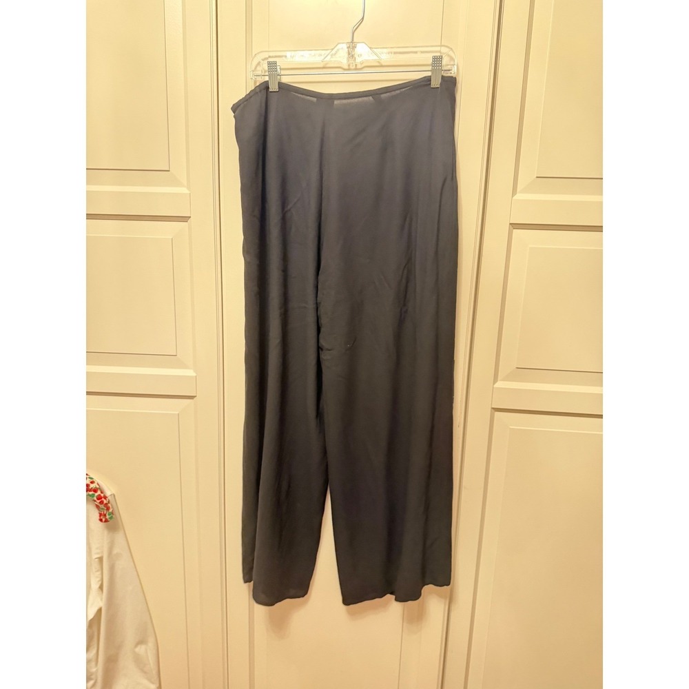 Eileen Fisher 100% Silk Black Wide Leg Cropped Trousers Side Zip Pants Size M - Picture 9 of 13